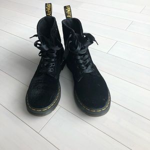 Dr Martens black velvet boots, used